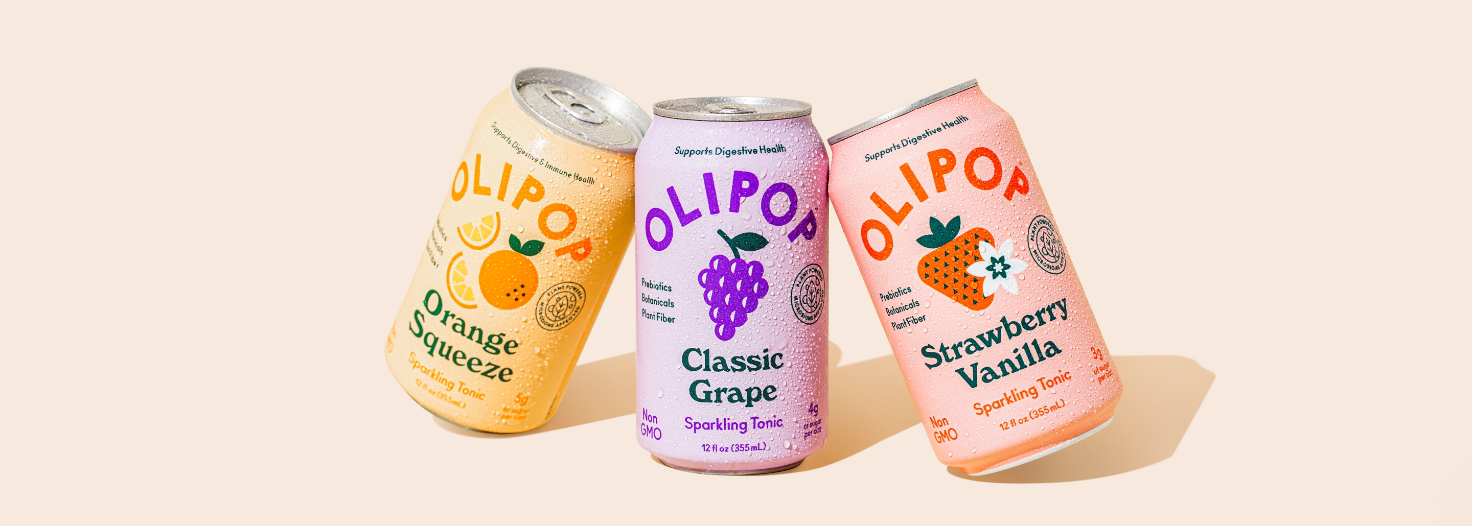 Can of Strawberry Vanilla, Classic Grape and Orange Squeeze